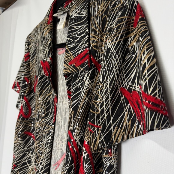 Miss Dorby Size 8 Abstract Print Short Sleeve Open Front Blouse Jacket Sequined - Picture 3 of 7